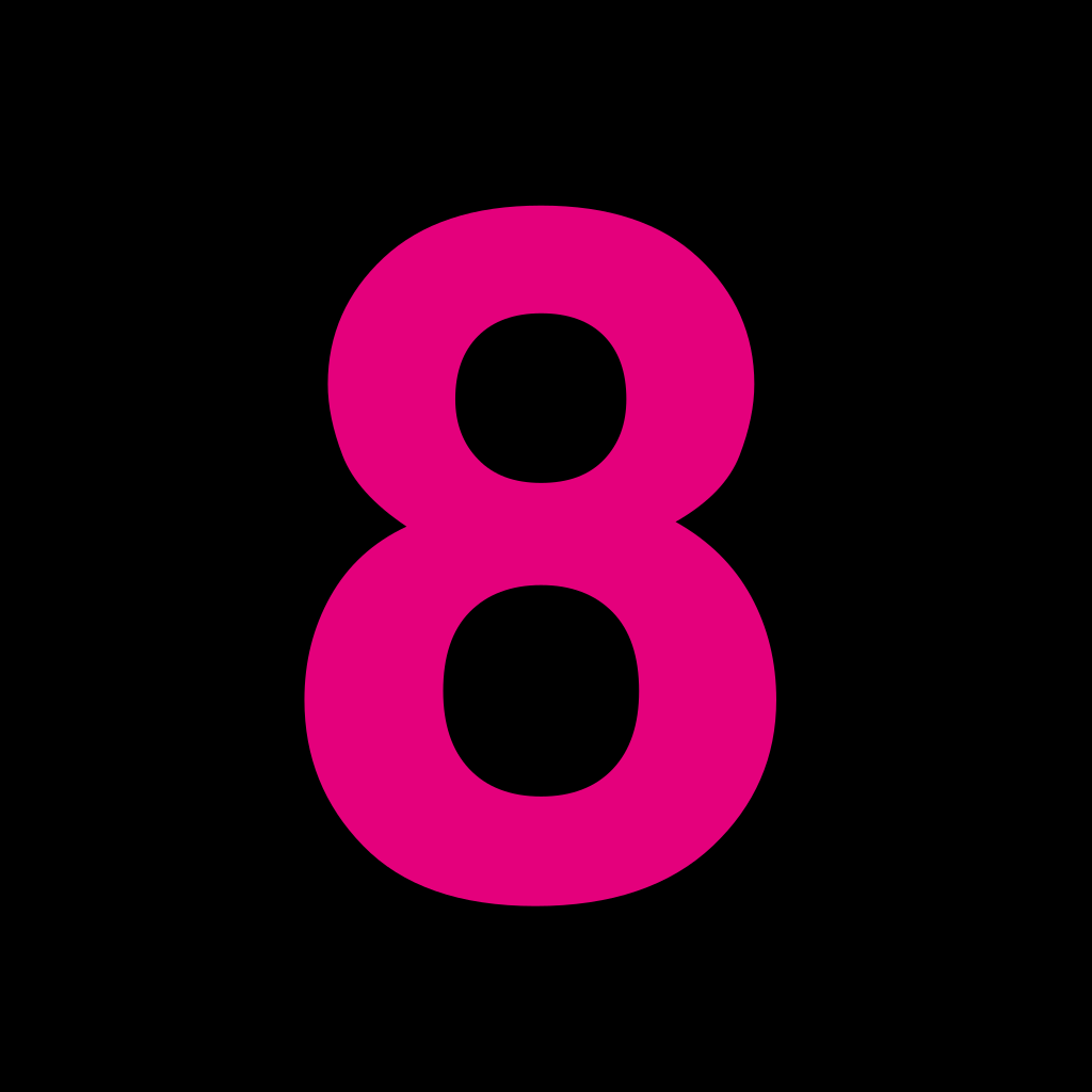 Eightful app icon: a magenta 8 on black